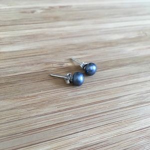 Authentic Black Pearl Stud Earrings 6mm